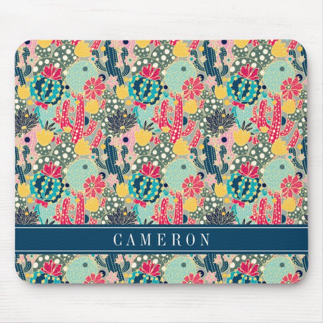 Colorful Polka Dot Cactus Pattern Mouse Pad (Front)