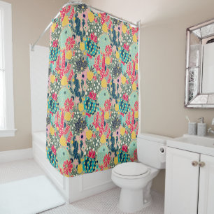 Colorful Polka Dot Cactus Pattern Shower Curtain