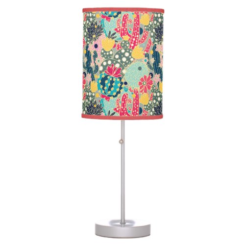 Colorful Polka Dot Cactus Pattern Table Lamp