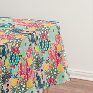 Colorful Polka Dot Cactus Pattern Tablecloth