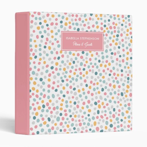 Colorful Polka Dot Confetti Pattern Custom Name 3  3 Ring Binder