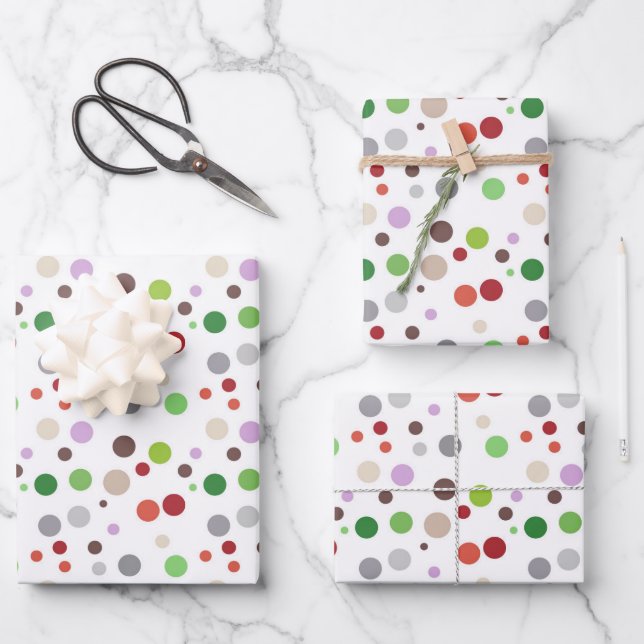 Colorful Polka Dot Confetti Pattern Wrapping Paper Sheets (Front)