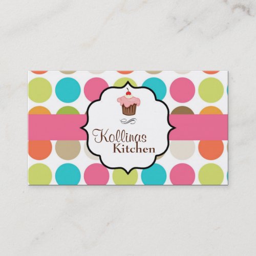 Colorful Polka Dot Cup Cake Bakery Business Card