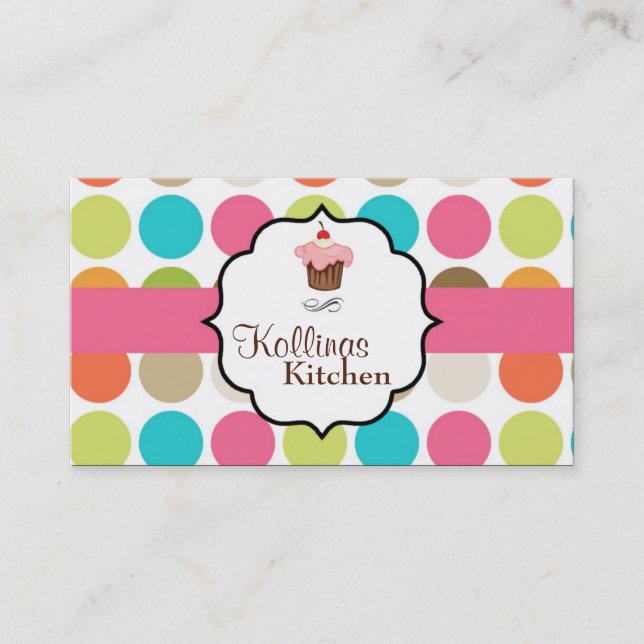 Colorful Polka Dot Cup Cake Bakery Business Card (Front)