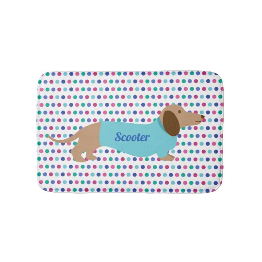 Colorful Polka Dot Dachshund Bath Mat
