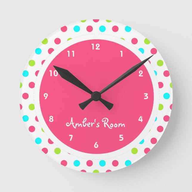 Colorful Polka Dot Kid's Bedroom Round Clock (Front)