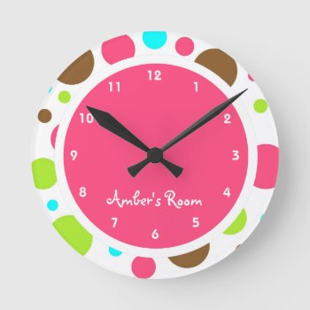 Colorful Polka Dot Kid's Bedroom Round Clock by KaleenaRae at Zazzle