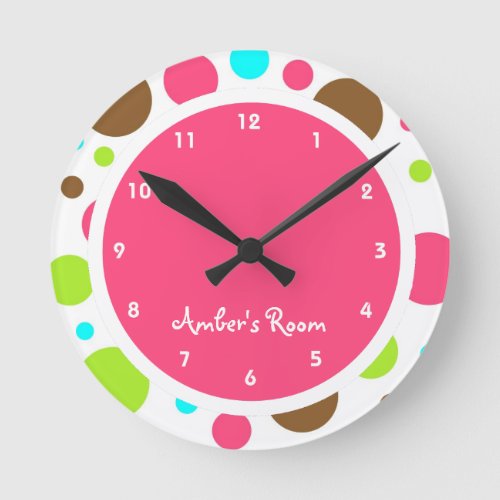 Colorful Polka Dot Kids Bedroom Round Clock