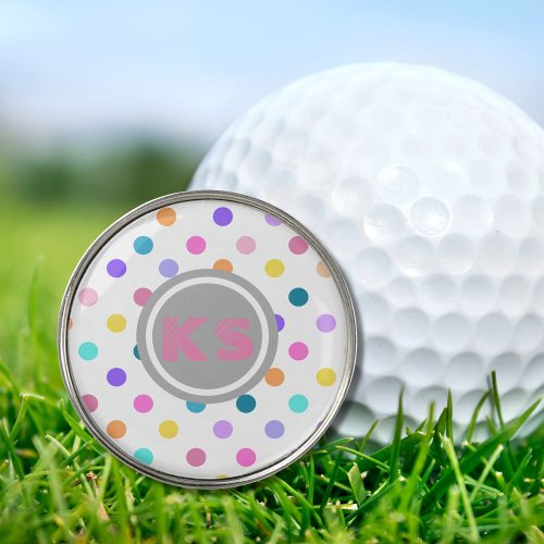 Colorful polka dot monogram  golf ball marker