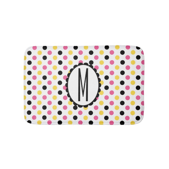 Colorful Polka Dot Monogrammed Bath Mat (Front)