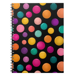 Colorful Polka Dot on Black Background Notebook