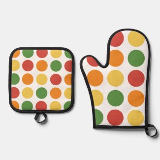 Colorful Polka Dot  Oven Mitt & Pot Holder Set