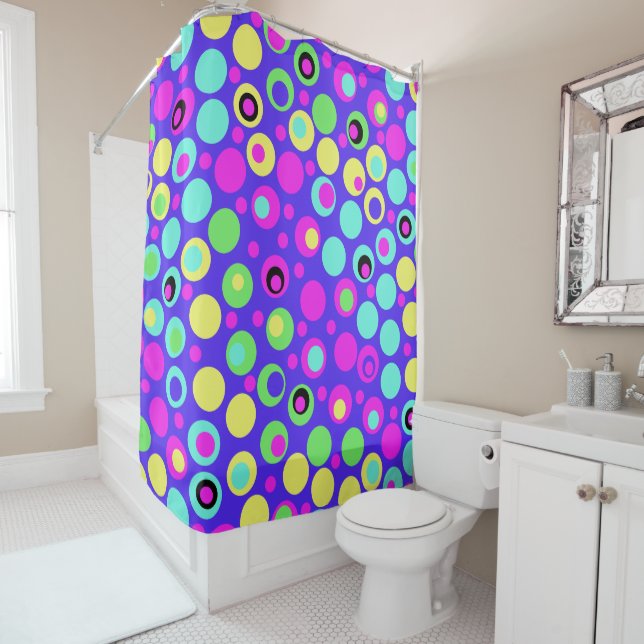 Colorful Polka Dot Party Shower Curtain (In Situ)