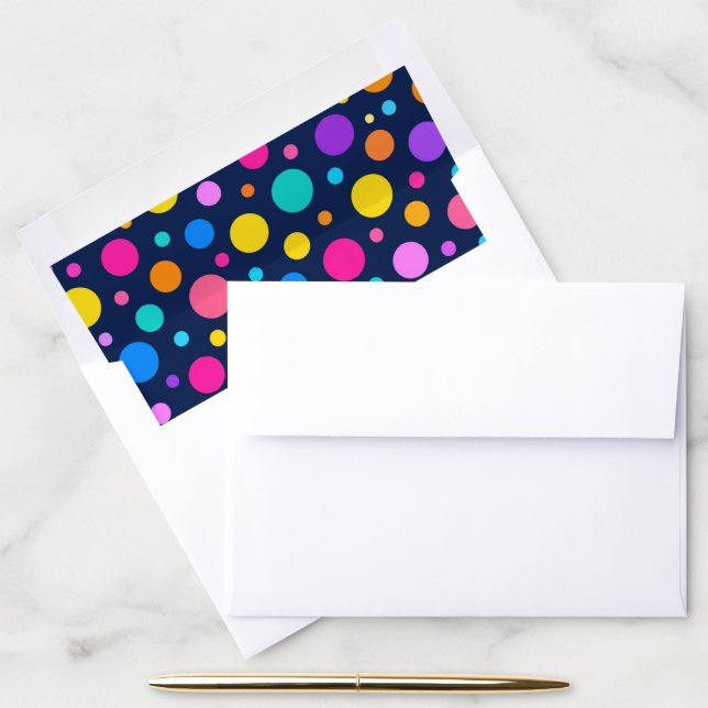 Colorful Polka Dot Pattern on Midnight Navy Blue Envelope Liner