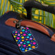 Colorful Polka Dot Pattern on Midnight Navy Blue Luggage Tag