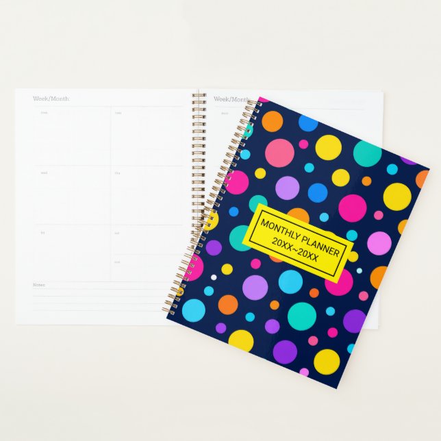 Colorful Polka Dot Pattern on Midnight Navy Blue Planner