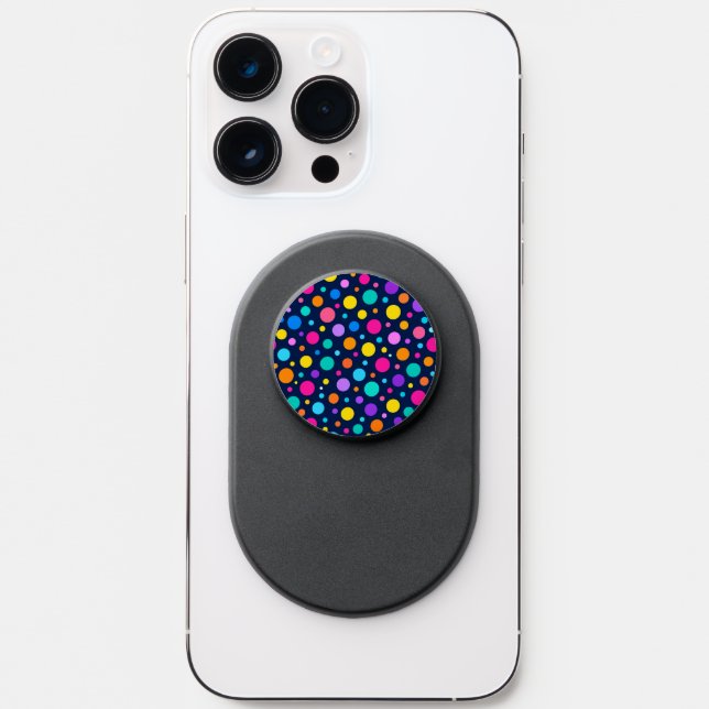 Colorful Polka Dot Pattern on Midnight Navy Blue PopSocket (Front)