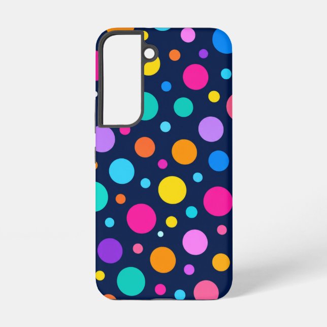 Colorful Polka Dot Pattern on Midnight Navy Blue Samsung Galaxy Case