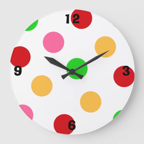 Colorful Polka Dot Pattern Patchwork Large Clock