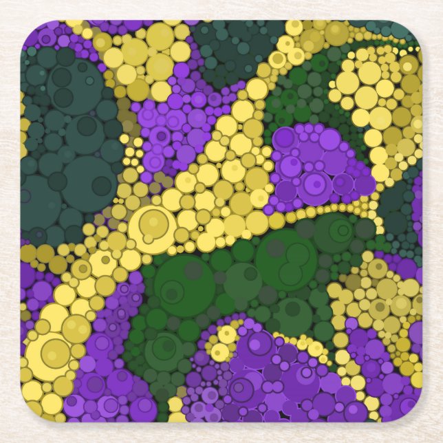 Colorful polka dot pattern square paper coaster (Front)