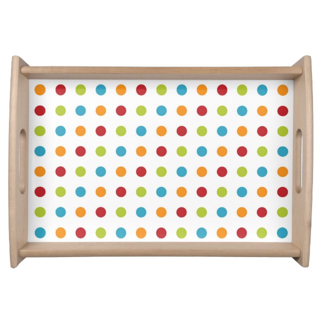 Colorful Polka Dot Pattern White Serving Tray (Front)