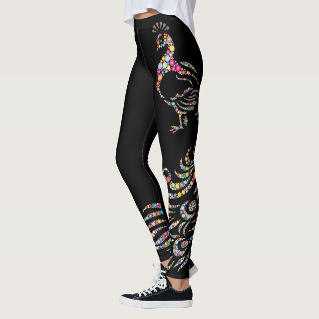 Colorful Polka Dot Peacock Leggings (Left)