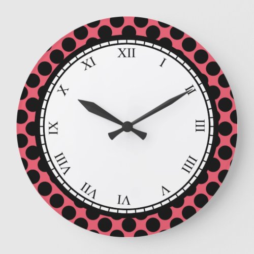 Colorful Polka Dot Roman Digits Black on any Color Large Clock