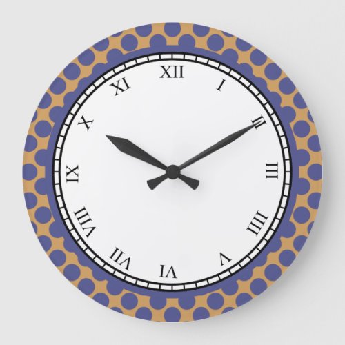 Colorful Polka Dot Roman Digits Blue on any Color Large Clock
