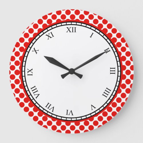Colorful Polka Dot Roman Digits Red on any Color Large Clock