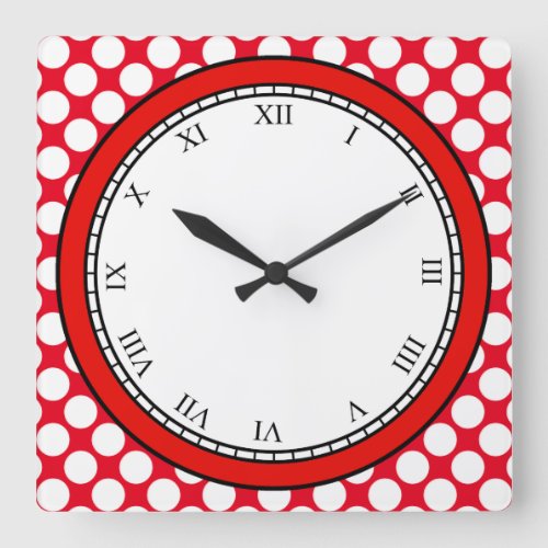 Colorful Polka Dot Roman Digits White on any Color Square Wall Clock