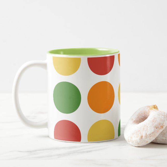 Colorful Polka Dot Two-Tone Coffee Mug (With Donut)