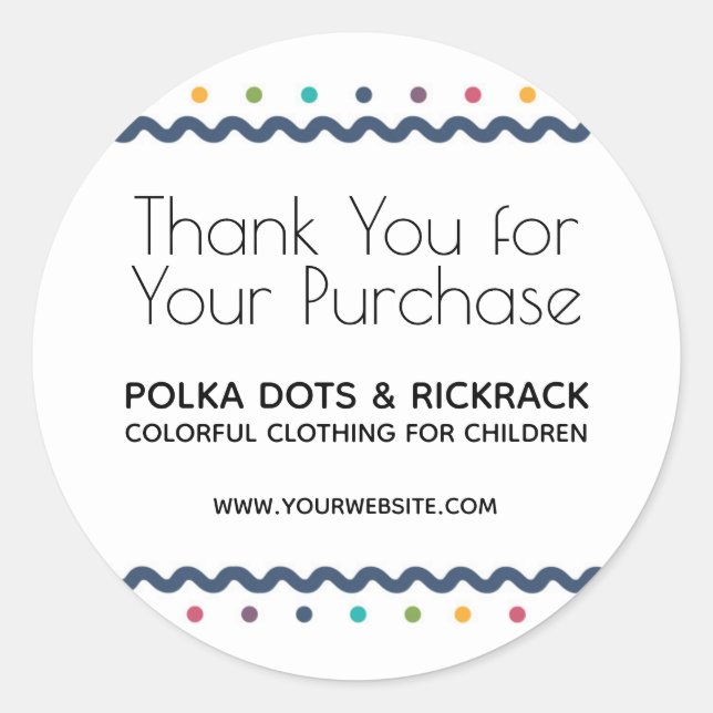 Colorful Polka Dots and Rickrack Business Classic Round Sticker (Front)