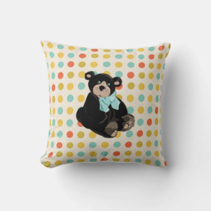 Colorful Polka Dots and Teddy Bear Accent Pillow