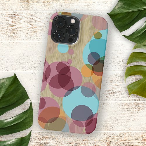 Colorful Polka Dots Art Pattern On Faux Wood Grain iPhone 15 Pro Max Case