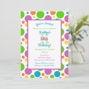 Colorful Polka Dots   Birthday Party Invitation