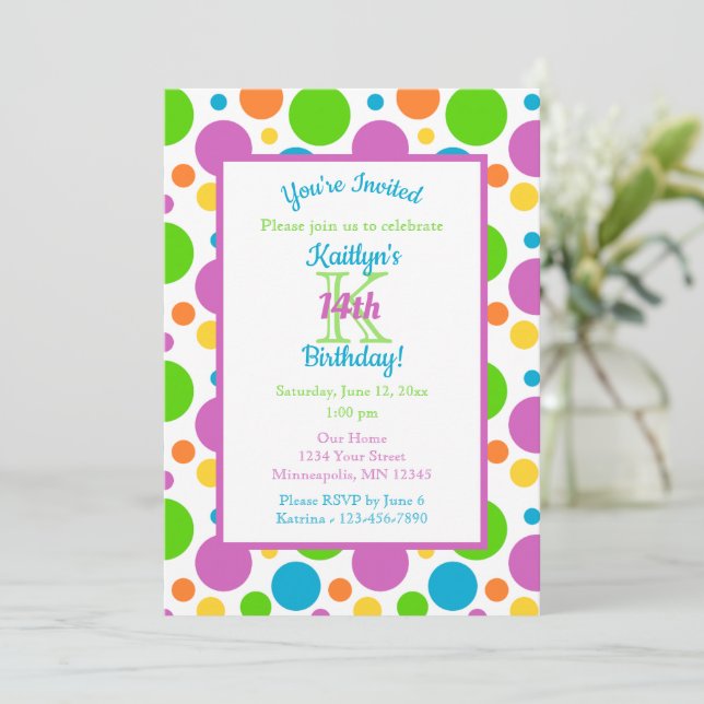 Colorful Polka Dots | Birthday Party Invitation (Standing Front)