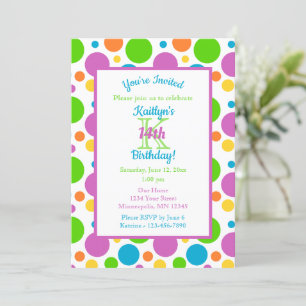 Colorful Polka Dots Birthday Party Invitation