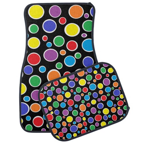 Colorful Polka Dots Black Car Mat