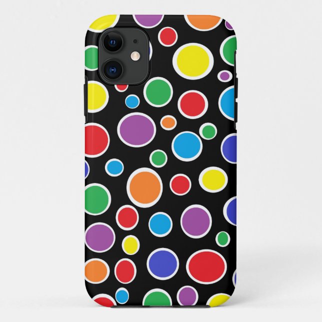 Colorful Polka Dots Black iPhone Case (Back)