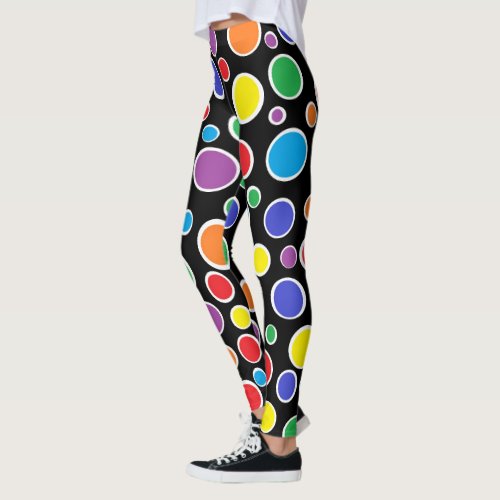 Colorful Polka Dots Black Leggings