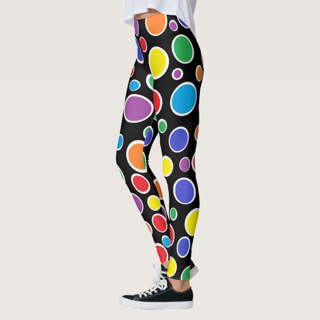 Colorful Polka Dots Black Leggings (Left)