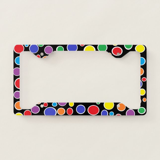Colorful Polka Dots Black License Plate Frame (Front)