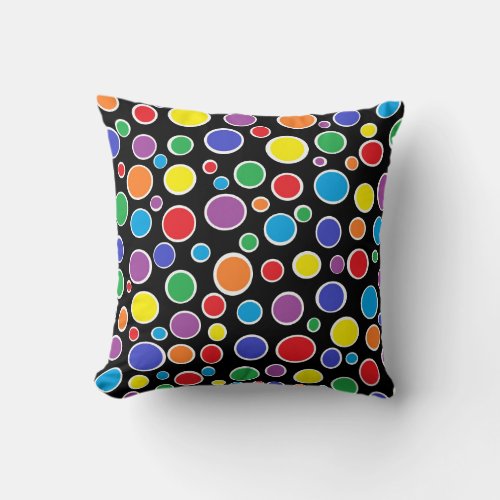 Colorful Polka Dots Black Pillow