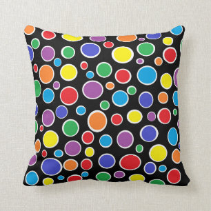 Colorful Polka Dots Black Pillow