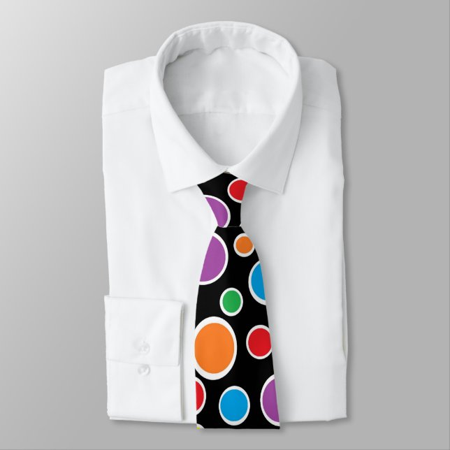 Colorful Polka Dots Black Tie (Tied)