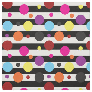 Colorful Polka Dots Black White Stripes Fabric