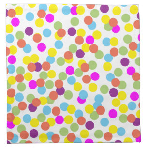 Colorful Polka-Dots Confetti Pattern on White Cloth Napkin