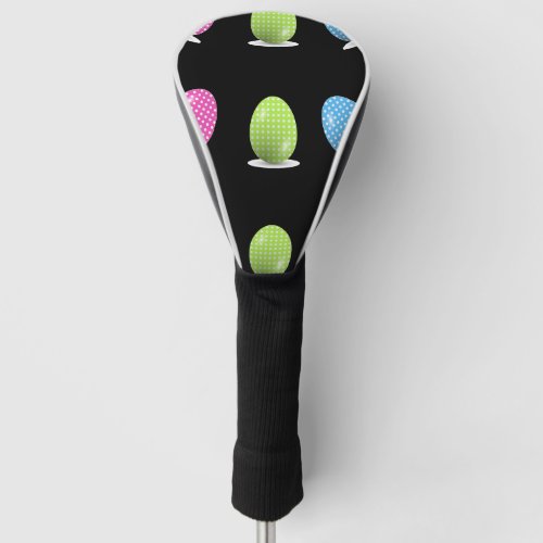 Colorful polka dots eggs on black golf head cover