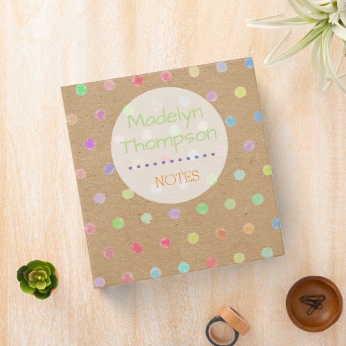 Colorful Polka Dots Faux Rustic Brown Kraft Paper Binder