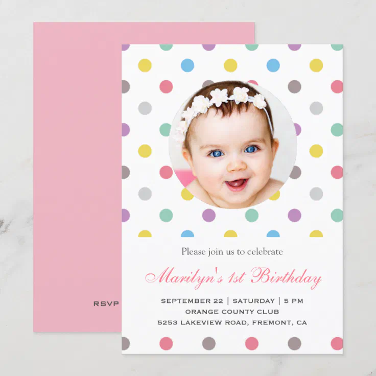 Colorful Polka Dots First Birthday Invitation | Zazzle